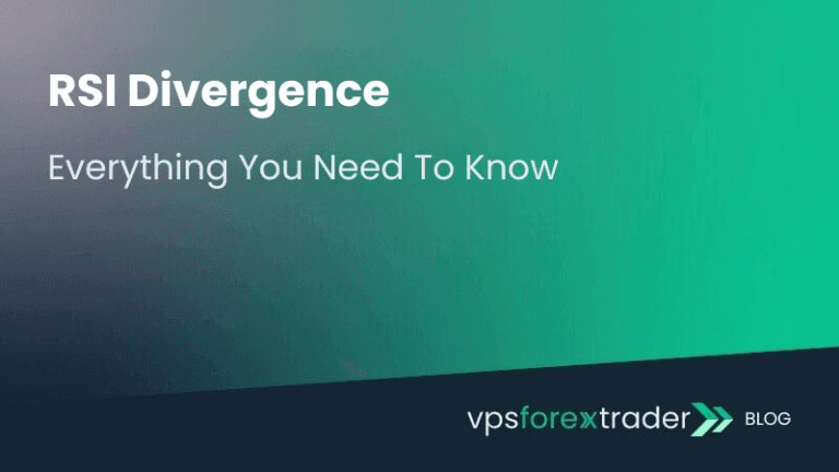 A banner-style graphic with a gradient green and dark background featuring the bold white headline "RSI Divergence" and subtext "Everything You Need To Know." The bottom right corner includes the logo and name of the blog: "vpsforextrader BLOG."
